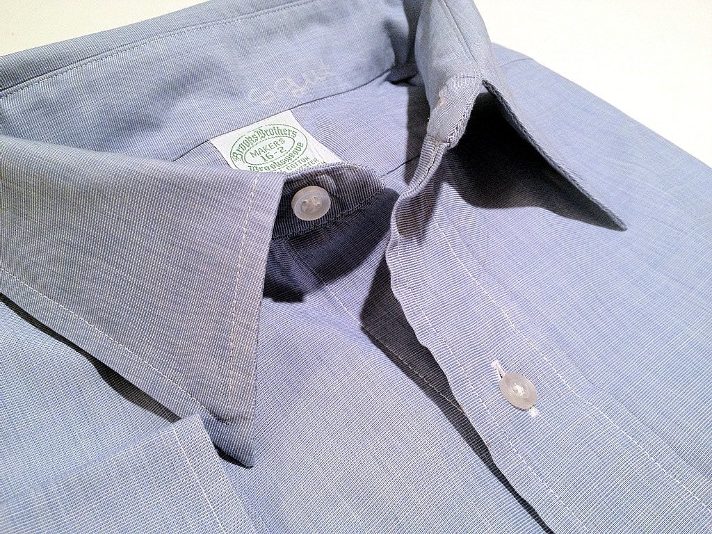Vintage Men's Brooks Brothers Makers Brooksweave Light Blue Chambray End-On-End Shirt -- 16-32