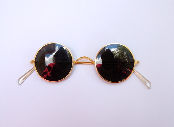 Vintage 90s Circle Sunglasses Shades W Gold Tone By Madameglam 