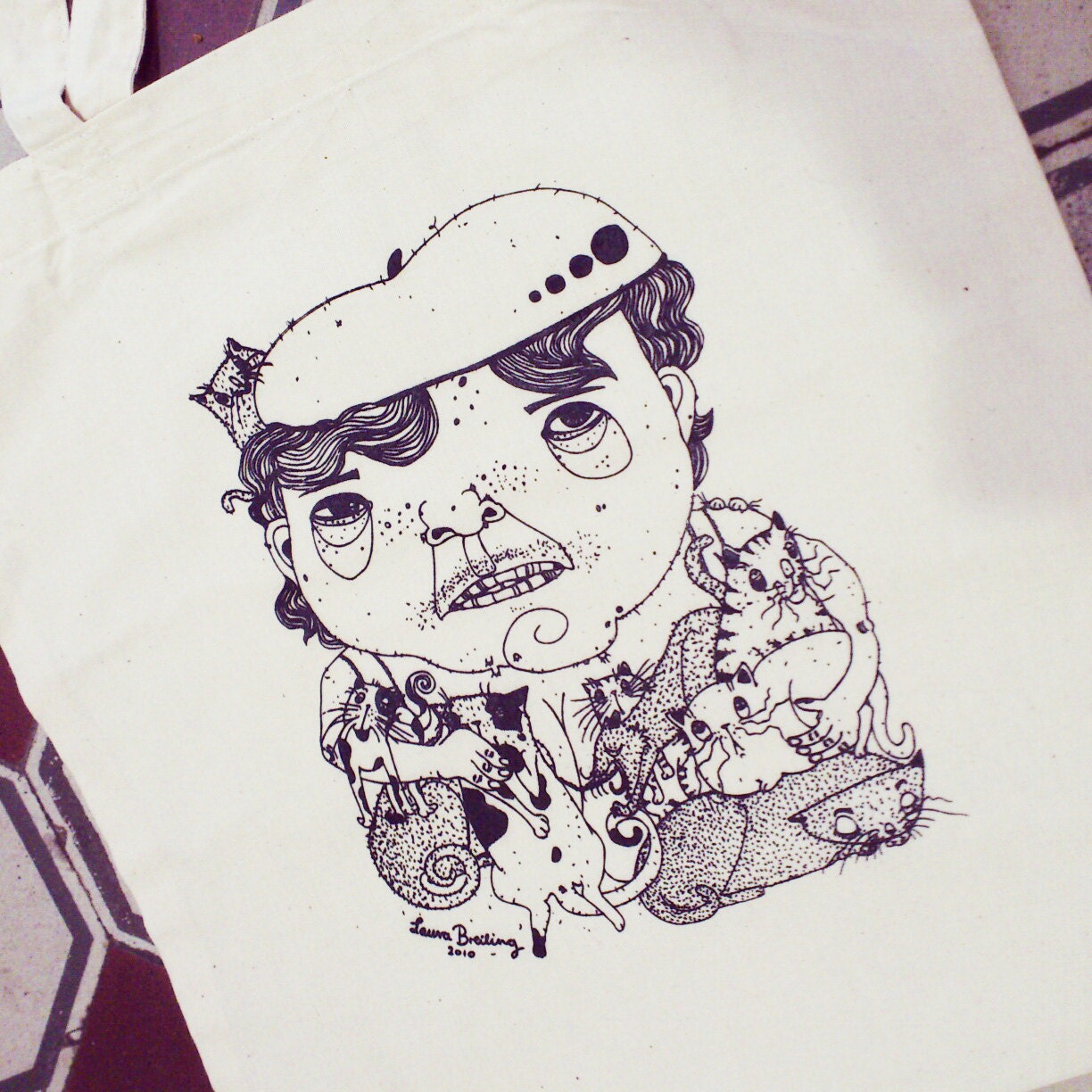Crazy Cat Woman - tote bag handmade screenprint