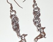 Dachshund Charm/Bead Chainmaille Dangle Earrings