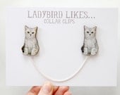 Grey Cat Wooden Collar Clips