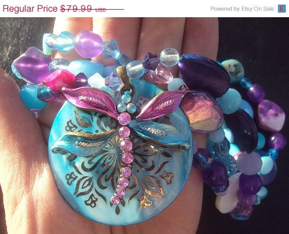 50% OFF SALE Dragonfly 3 Strand Necklace by Amanda Lynne LUXE
