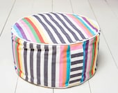 Round Floor Cushion with Handle - Sturdy Cotton Fabric - Outdoor Cushion -  Candy Stripe with Black