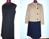 1960s Vintage Plus Size Tannel Knits 2 Piece Outfit Jacket and Sheath Dress - size L XL bust 40
