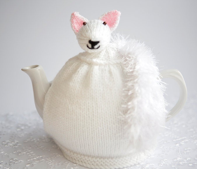 Arctic Fox Tea Cosy, Handknitted White Fox Tea Cosy