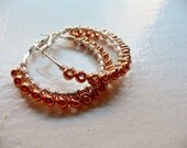 Silver Wire Wrapped Hoops with Shiny Copper Glazed Seed Beads