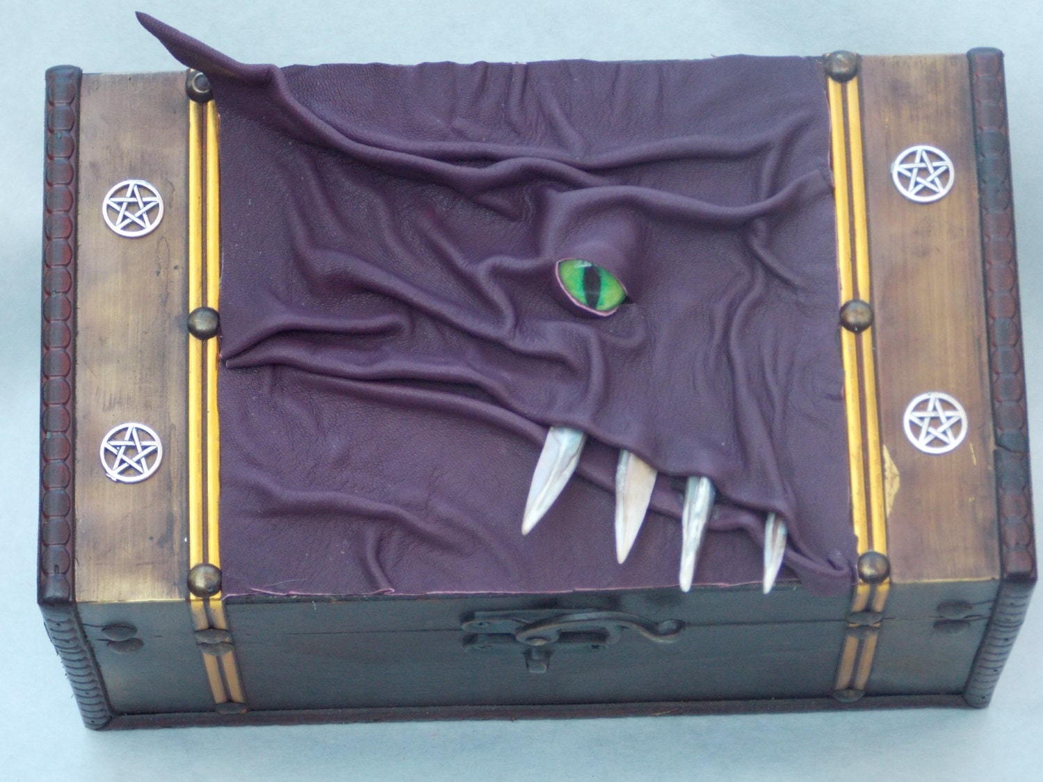 Dragon Box Purple Leather Storage Desk Accessory Stash Box Witch Wiccan Pagan Goth LARP