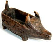 19th Century African Art Hand-Carved Wild Boar Rustic Home Decor Collectible Folk Art Totem Fetish Bowl Artifact Wedding Gift