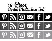 Social Media Icons - Set of 18 - Square with White - Black and Gray