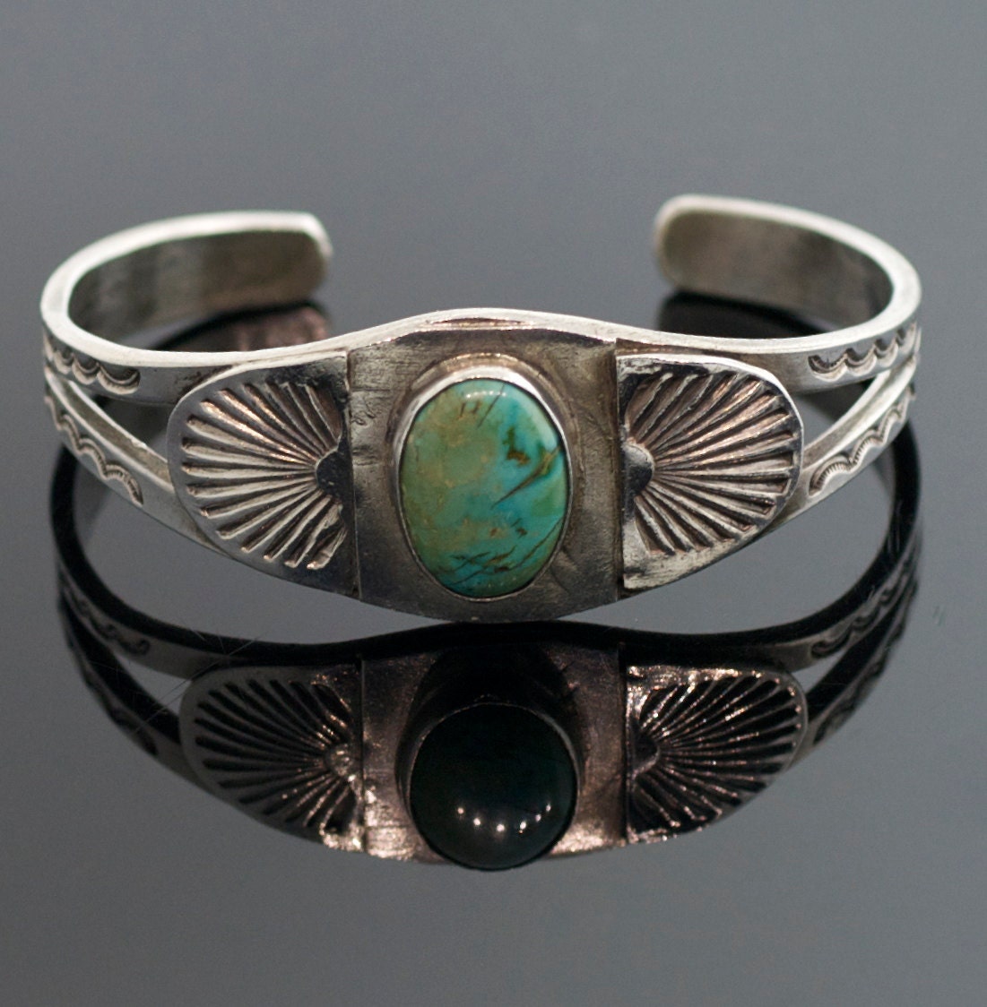 Vintage Navajo Sterling Silver Blue Turquoise Cuff Bracelet