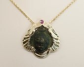 Antique Carved Stone Cameo Necklace with Ruby