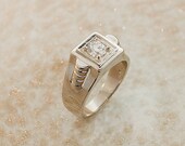 Vintage 14k White Gold Men's One Carat Diamond Ring