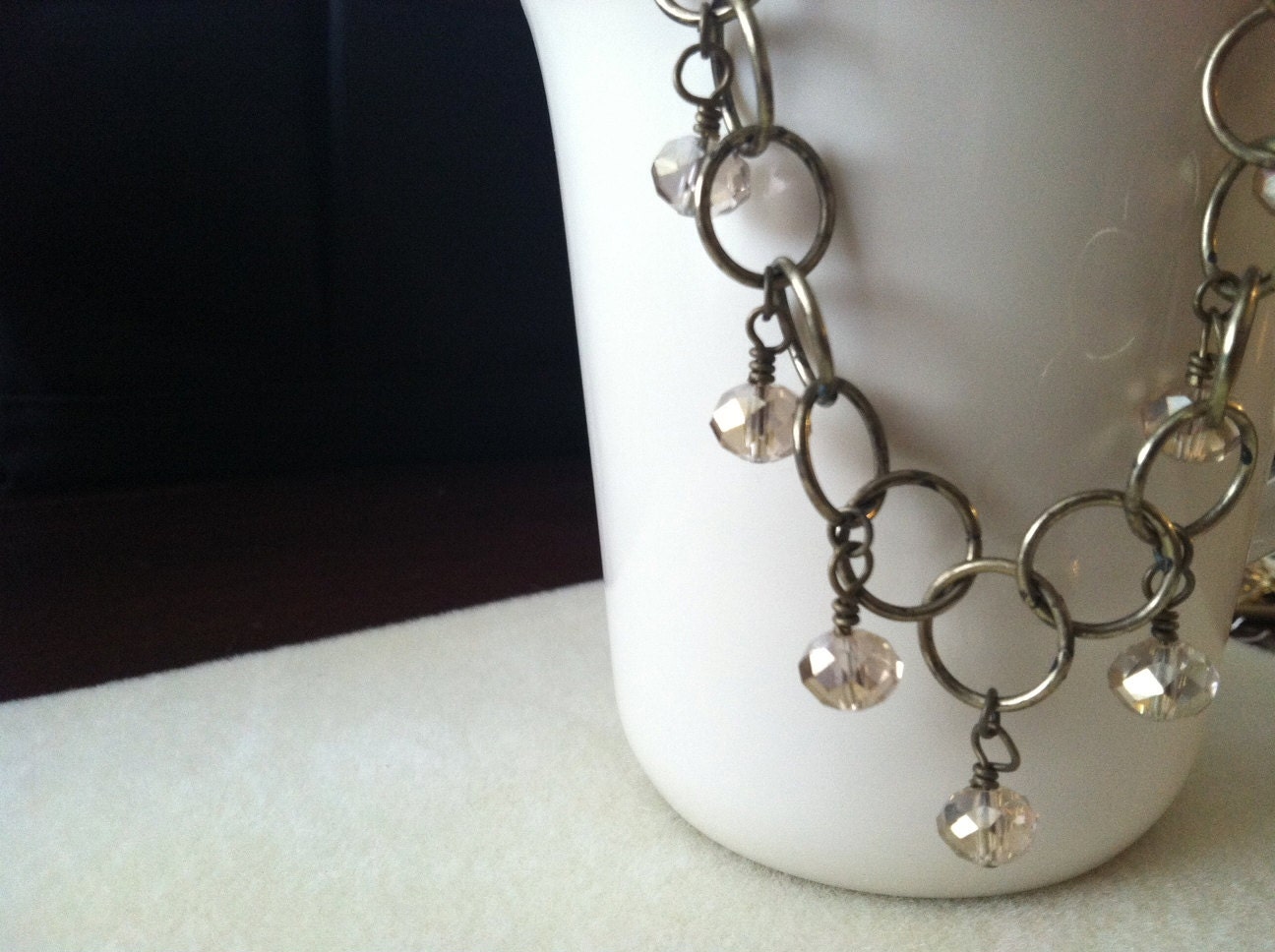 Antiqued Brass Necklace with Nude Crystals Hand Wire Wrapped