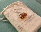 Earthy Crystal Teardrop Earring Stirling Silver Wire Wrapped Non Tarnishing -- Tan, Brown
