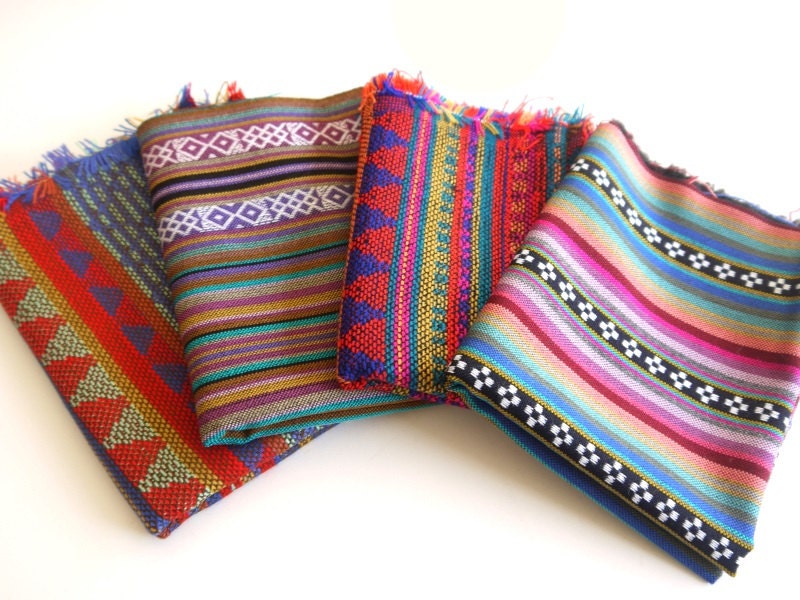 South American Fabric, Peruvian Fabric, Woven Fabric Bundle, 4 Large Pieces
