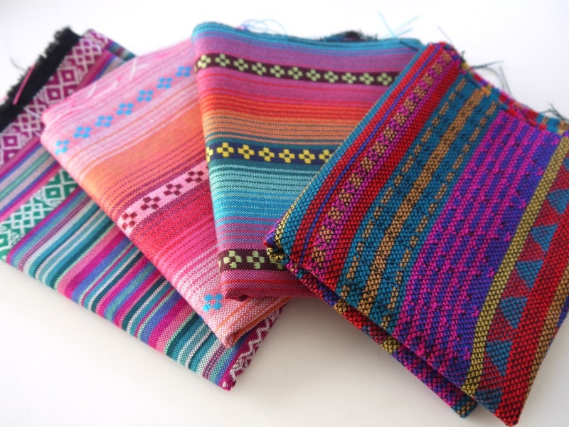Aztec Fabric, Peruvian Fabric, Woven Tribal Fabric Bundle, 4 Large Pieces