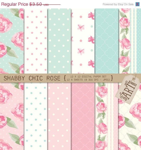 S2 SALE: Digital Paper - Shabby Chic Rose (DP-6594) - Instant Download