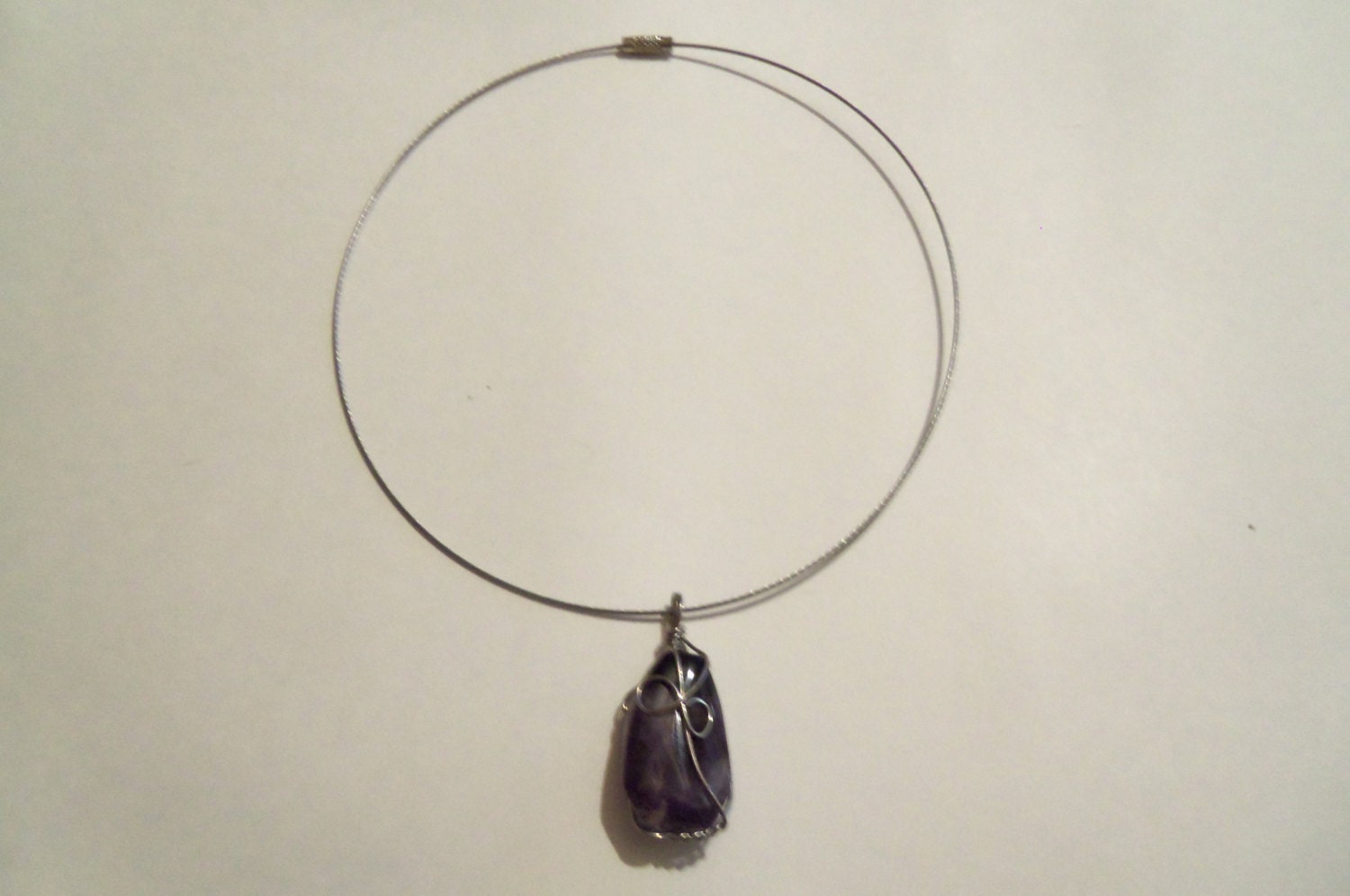 Natural purple amethyst wire wrapped choker necklace