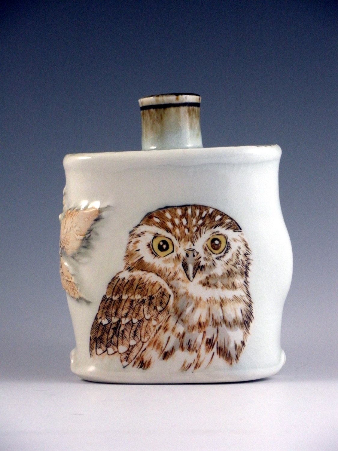 Handmade Ceramic Owl Vase/Bottle - Handpainted Porcelain
