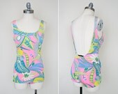 vintage 60s bathing suit // 1960s swimsuit // one piece swimsuit // floral tropical  bathing suit