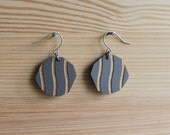 Laser Cut Wood Striped Grey Earrings