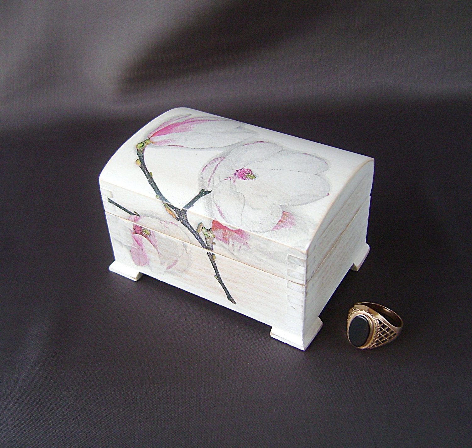 Ring Bearer Box, Shabby chic Wedding box, Treasury Jewelry Distressed Wooden Box, Pillow Alternative, blooming magnolia,proposal ring box