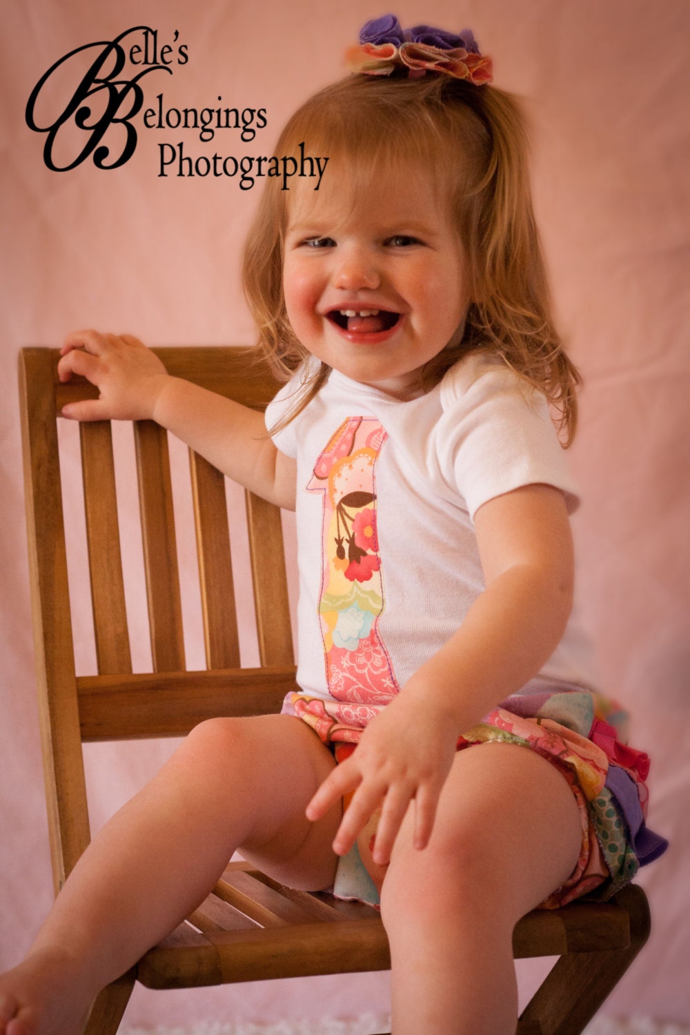 Girl's 1st Birthday Outfit-Onsies, Matching Diaper Cover, and Hair Clip-Floral Number 1