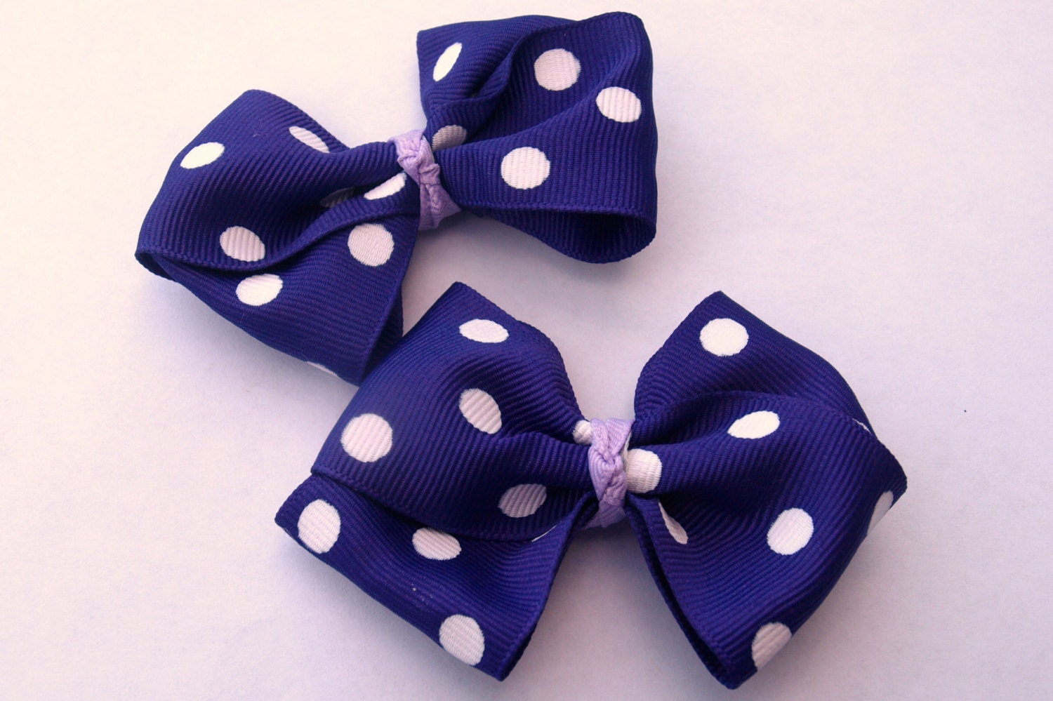 Purple and white polka dot piggie bows- girls accessories- hair clips