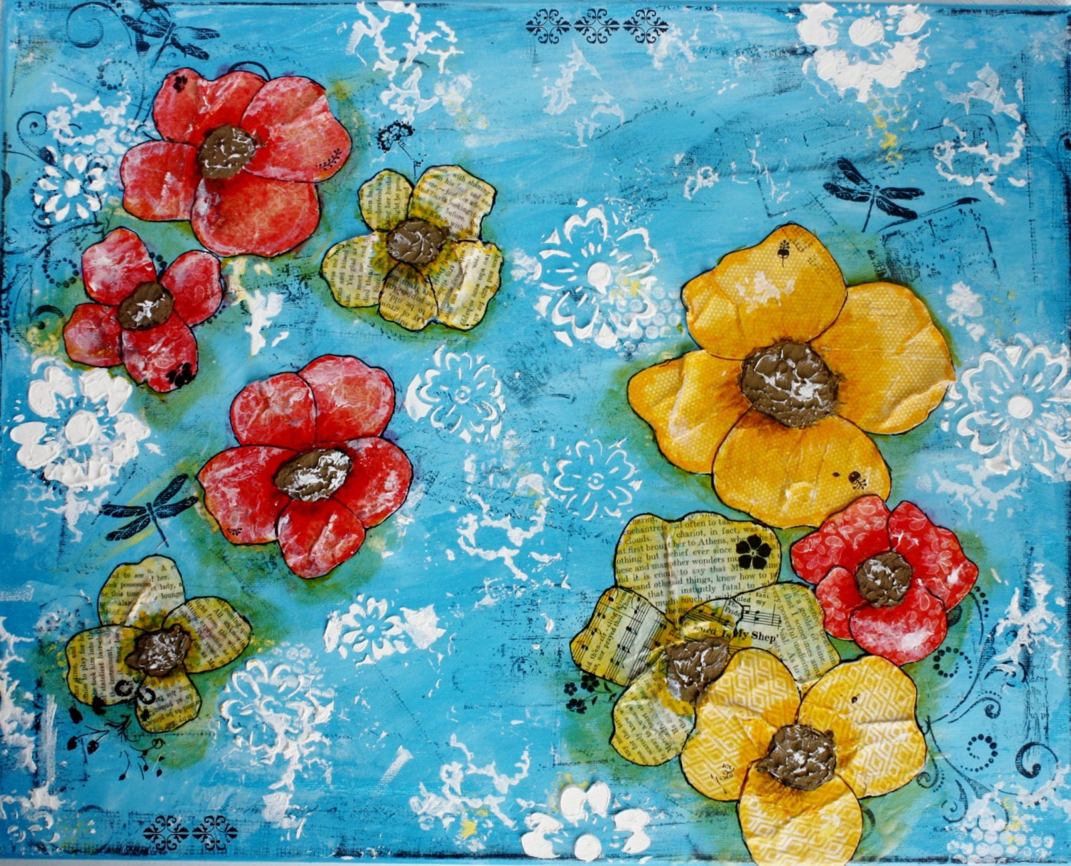 Mixed Media 16x20 Canvas Field of Flowers