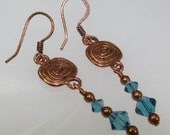 Swarovski Crystal and Pearls Antiqued Copper Pewter Dangle Earrings