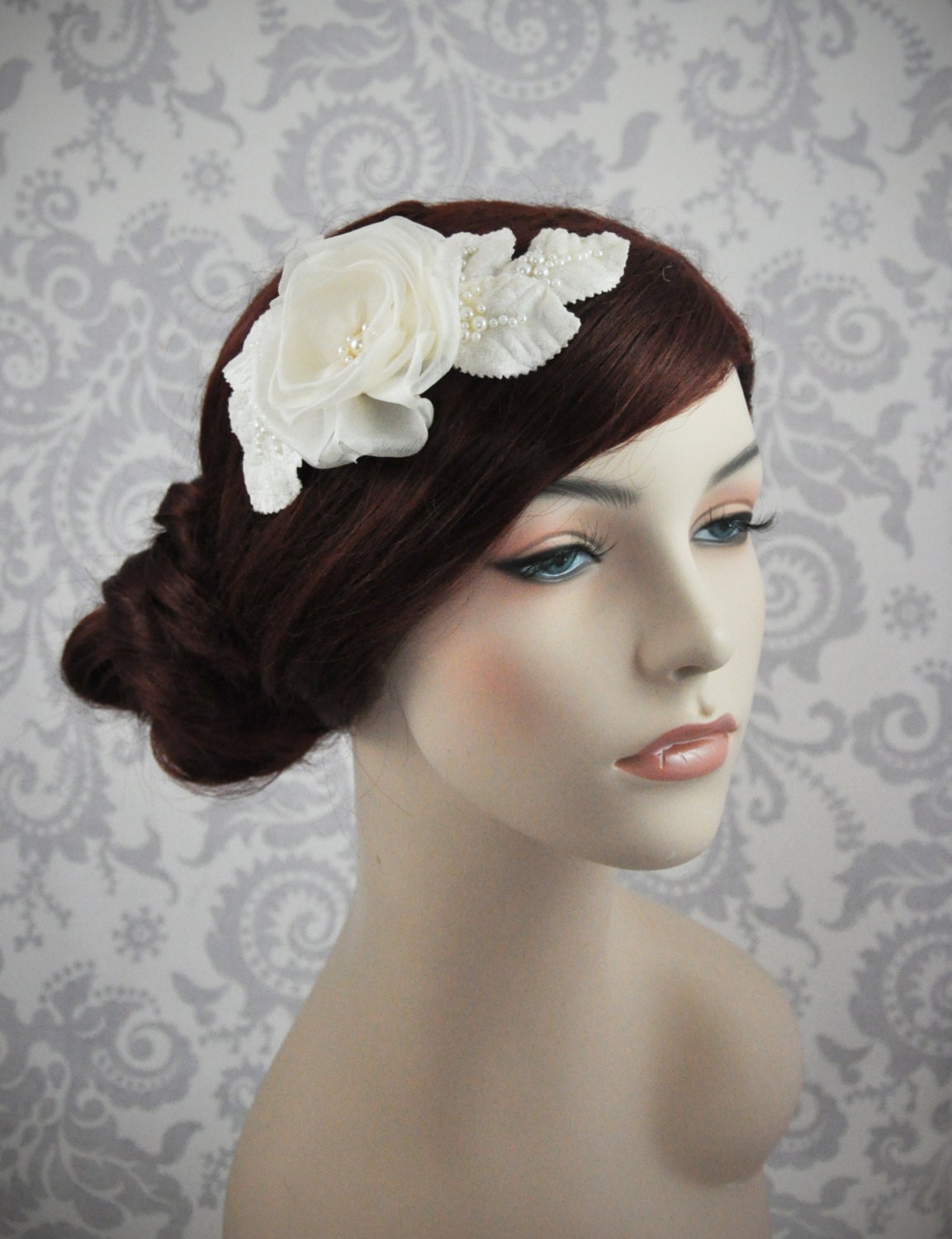 Bridal Hair Flower, Bridal Headpiece, Silk Flower with Pearls, Flower Hair Accessories, Bridal Accessories, Ivory, White, Black