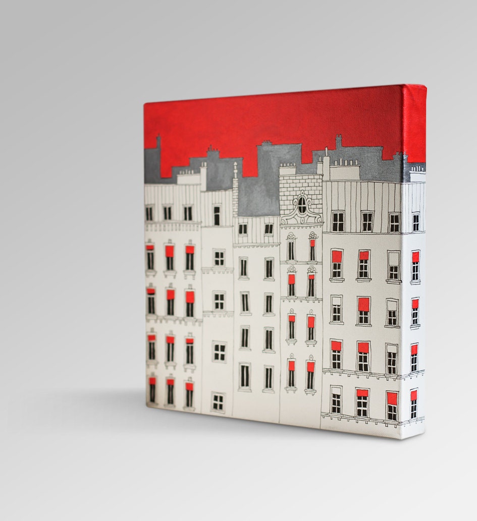 Acrylic painting - PARIS my love - Art, Painting, Acrylic, Paris, Home and Living, Wall decor, Ready to hang,Red