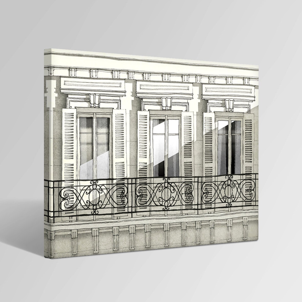 Paris illustration - Canvas print - Paris balcony - 12x16 canvas print, Paris canvas print, Paris decor, turquoise, white, French fine art - tubidu