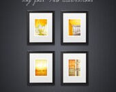 SET of any FOUR 4x6" illustrations - Fine art illustration prints - art prints,Yellow,Art Posters,Paris art,Paris decor,Wall art,wall decor