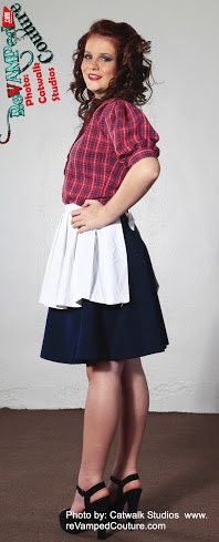 Navy blue Vintage cirlce skirt large button up front cargo pockets sailor nautical