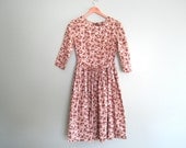 1960s dress/ vintage 60s brown floral dress/ long sleeve 60s Mad Men dress M-L