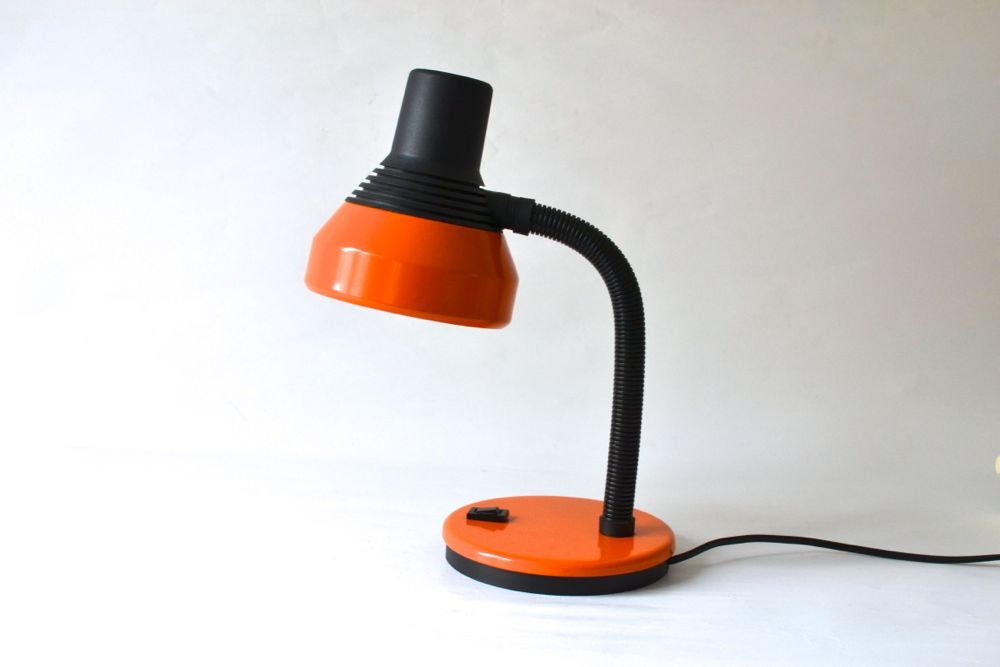Vintage desk lamp orange tangerine gooseneck chrome West German space age atomic Mid-Century 60s 70s