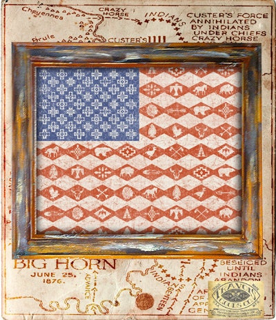 american flag united states america southwest indian navajo blanket aztec native rustic americana antique wall art home decor poster 10x13