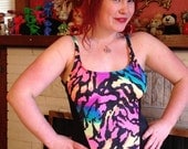 SALE Vintage 90s Neon Rainbow Party Babe Swimsuit