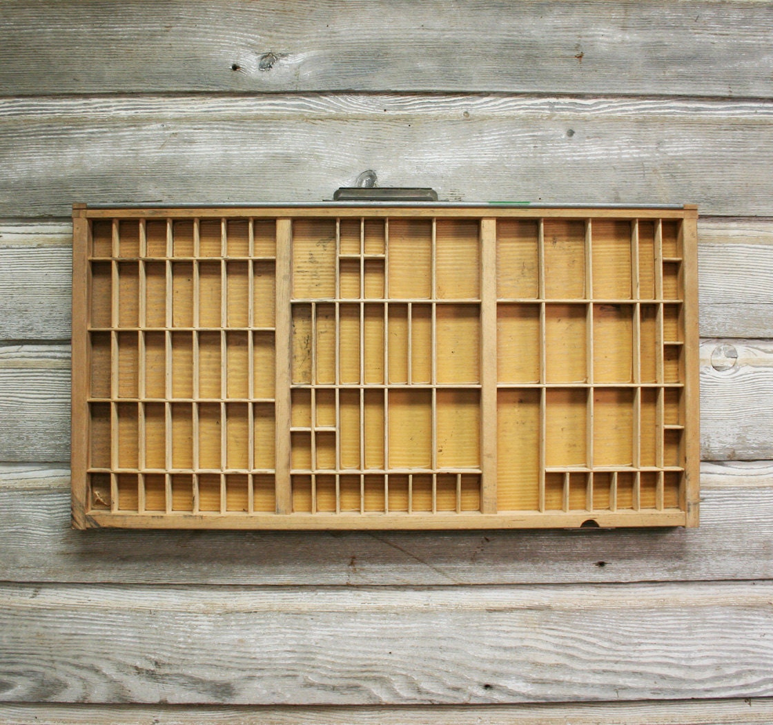 Vintage Printers Tray -- Wooden Type Set Drawer or Curio Cabinet