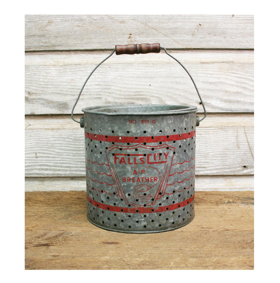 Vintage Galvanized Steel Minnow Bucket -- Industrial Vase
