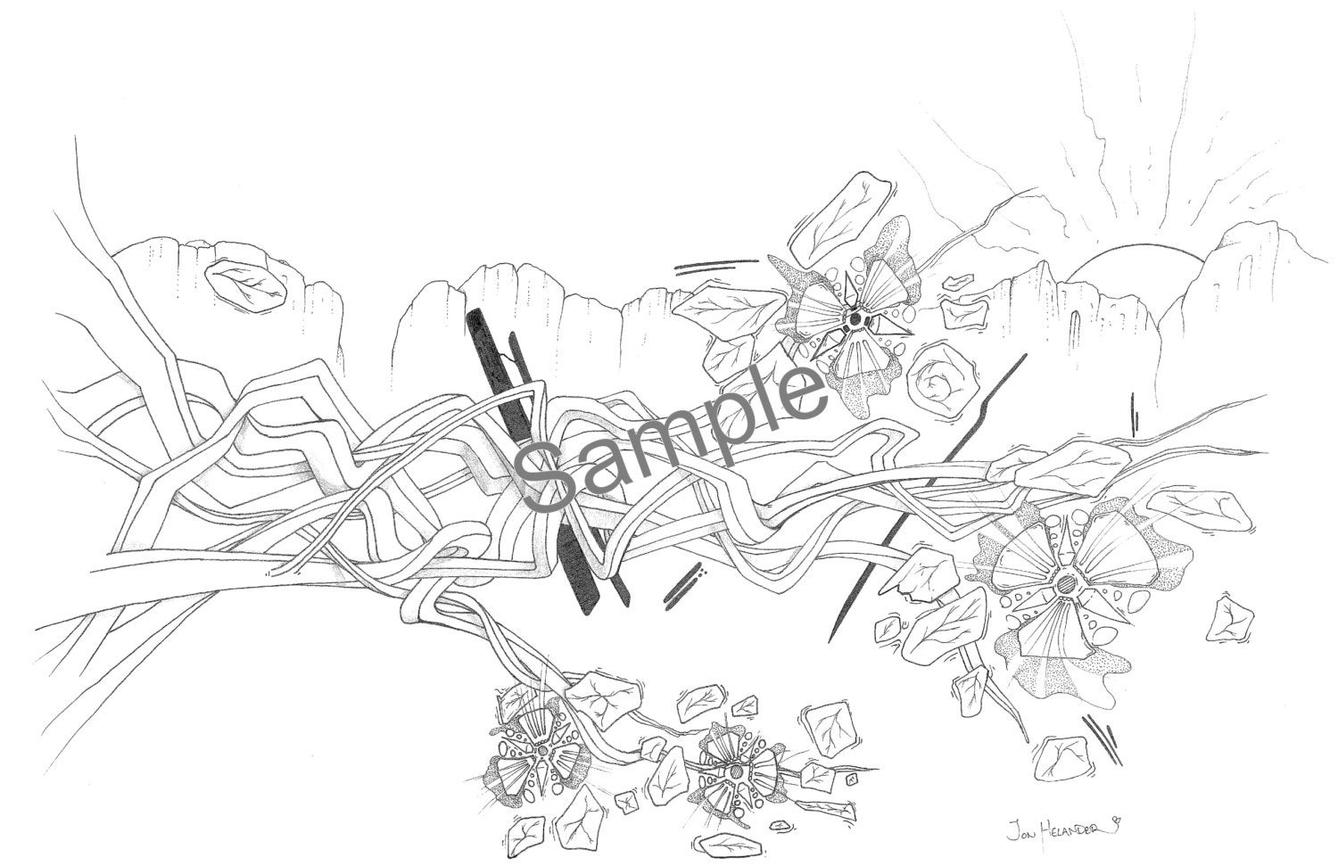 First Day's Bloom - Surreal, Abstract, Geometrical Sketch Drawing. Print