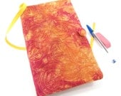 Moleskine Journal Cover, Quilted Journal Slipcover, Fabric Diary - Ombre Hand Dyed Orange and Cranberry Pink