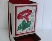 RARE Vintage Red Morning Glory Tin Metal Matchbox Holder Safe, Lithograph  - Vintage Travel Trailer and Home Decor
