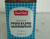 Vintage Food Club Spice Tin, TURQUOISE Checked, Cinnamon, Splashes of Red - Vintage Travel Trailer and Home Decor