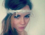 1920s White Feather Crystal Headband, Great Gatsby headband, Hippie Feather Headband