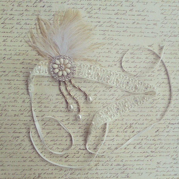Ivory 1920s Great Gatsby Headband - great gatsby party - 1920s feather headband - tiffany's headband great gatsby movie - daisy buchanan