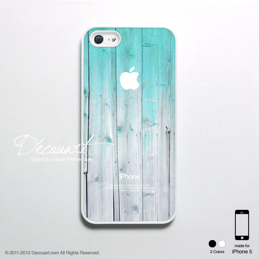 iPhone 5 case, iPhone 5 cover, case for iPhone 5, mint teal turquoise wood with apple logo S284