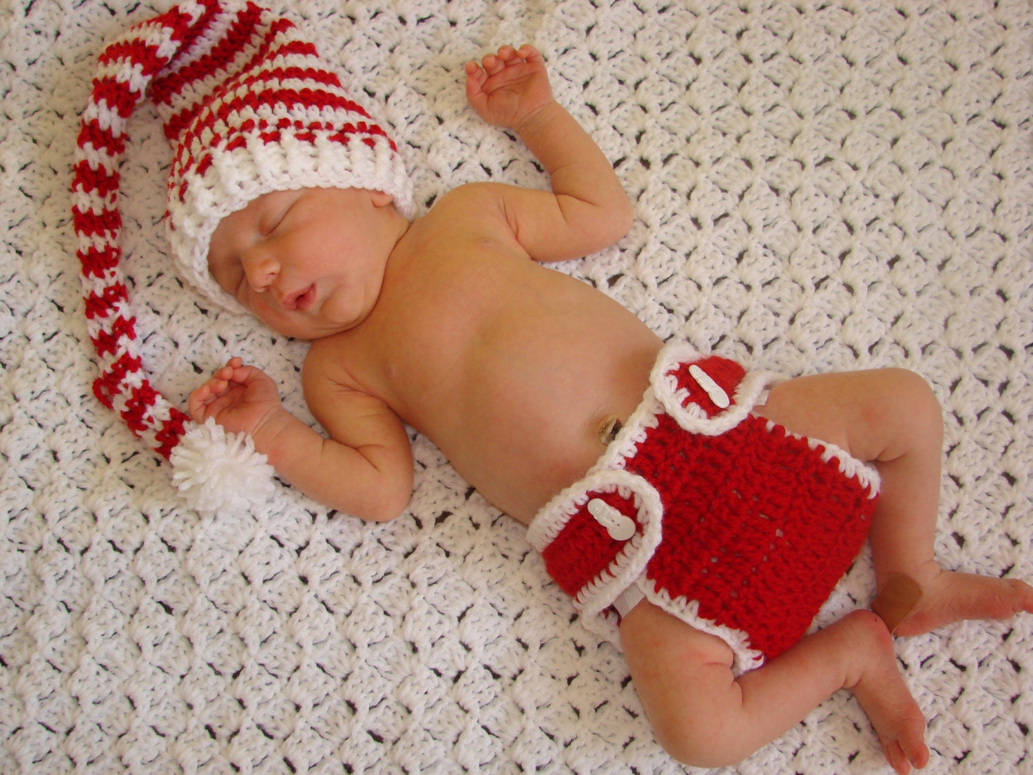 Baby Boy Girl Elf Hat Diaper cover set Snowmen Buttons Red White Photo Prop Shower Gift