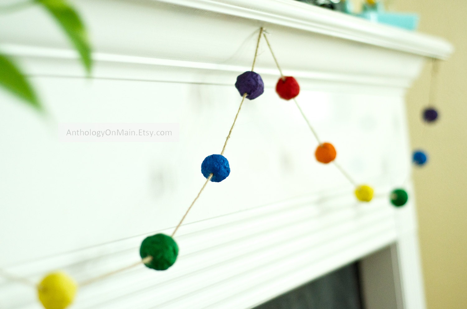 Rainbow Pom Pom Garland - Upcycled, Eco Friendly and Green Home Decor - Wedding, Shower, Birthday, Party Decoration